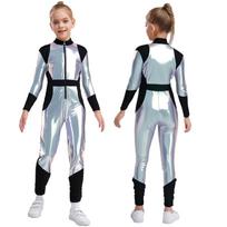 Berniukų Mergaičių Metalinis Užtrauktukas Kūno Kostiumas: Ilgi Rankogaliai Aukštas Juosmuo Blizgantis Ateivio Kostiumas Helovinui, Cosplay ir Sportinei Aprangai 5-6 Years mėlyna