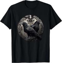 Huginn ir Muninn Varnos Šiaurės Mitologija Vikingų Simboliai Dovana Unisex Marškinėliai XL