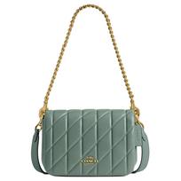 Coach Sage Green Quilted Leather Shoulder Bag with Gold Hardware for Daily Use Basic Set (Bag+Dust Bag)