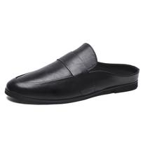Summer Leather Men Half Loafers Slippers Loafer Slides Breathable Mules for Man Outdoor Lightweight Casual Half Shoes 2025 39 juoda