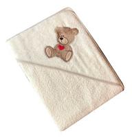 Rankšluostis kūdikiui "Teddy bear" su gobtuvu 100x100cm "frotte" bežinės sp.