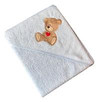Rankšluostis kūdikiui "Teddy bear" su gobtuvu 100x100cm "frotte" melsvas