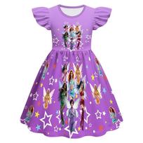 82981 Children Girls KATSEYE Printed Casual Fashion Dress 100cm violetinė