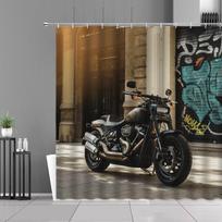 Retro motociklų dušo užuolaidos Klasikinis lenktyninio automobilio raštas Vandeniui atspari vonios užuolaida Ekstremalaus sporto menas Namų dekoras Sieninė drobė 90x180cm-35x70in