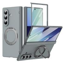 Ultrathin Magnetic Cover for Samsung Galaxy Z Fold 7/6/5 Multifunctional 360 Rotating Stand with Glass Screen Protector Galaxy Z Fold6 pilka spalva