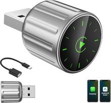 "2-in-1" belaidis "CarPlay" ir "Android" automobilinis adapteris, itin greitai konvertuojantis laidinį "CarPlay" į belaidį, "Plug and Play", prijungimas prie automobilio (sidabrinis)