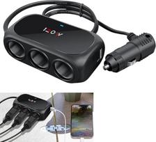 "3-in-1" automobilinis įkroviklis su dviguba USB jungtimi, 120W 12V/24V cigarečių žiebtuvėlio adapteris, skirtas prietaisų kamerai / mobiliajam telefonui / GPS - greito įkrovimo USB C ir A prievadai su keliais lizdais, automobiliniai priedai