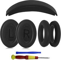 "Adhiper" suderinamas ausų pagalvėlių rinkinys "Bose QuietComfort 45/35" su minkštos baltyminės odos neslystančio dizaino ausinių pagalvėlėmis ir apsauginiu dangteliu (juodas)