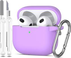 "AirPods" 3 kartos dėklas 2021 - minkšta silikoninė apsauga su raktų pakabuku ir valymo rinkiniu, suderinama su "AirPods 3", levandų spalvos