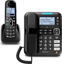 "Amplicomms BigTel 1580 Combo DECT telefonas su dideliais mygtukais, atsakiklis, papildomas ragelis, garso stiprinimas, itin garsūs skambučiai, suderinamas su klausos aparatu, juodas