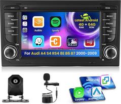 "Android 15" automobilinis radijas "Audi A4 S4 RS4 8E B6 B7 2000-2009 4+64G su belaidžiu "CarPlay" "Android" automobiliu, 7 colių ekranas Palaiko FM RDS 32EQ GPS Bluetooth WiFi SWC AHD atbulinės eigos kamera