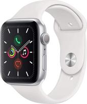 "Apple Watch Series 5" 44 mm (GPS) - Aliuminio korpusas, sidabro spalvos, baltas sportinis dirželis (Atnaujintas)