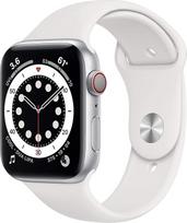 "Apple Watch Series 6" (GPS + mobilusis ryšys, 44 mm) Aliuminio korpusas sidabrinės spalvos su baltu sportiniu dirželiu (Atnaujintas)