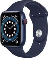 "Apple Watch Series 6" (GPS + mobilusis ryšys, 44 mm) Mėlynas aliuminio korpusas su "Deep Marine" sportiniu dirželiu (Atnaujintas)