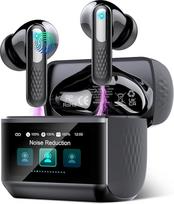 "Bluetooth" ausinės su išmaniuoju jutikliniu ekranu, belaidžiu įkrovimu, USB-C įkrovimu, IPX7 apsauga nuo vandens, blizgios juodos spalvos