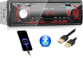 "Bluetooth" automobilinis radijas 1 DIN automobilinis radijas Palaiko FM radiją, AUX/TF, USB atkūrimą ir įkrovimą, diskų įvestį, laiko rodymą