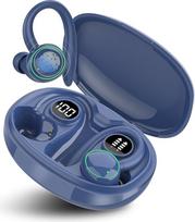 "Bluetooth" sporto ausinės, belaidės "Bluetooth 5.3" su 4 mikrofonais, ausinės į ausis ENC triukšmo slopinimas, HiFi stereofoninės ausinės, LED ekranas, 48 valandų žaidimo trukmė, IP7 atsparumas vandeniui, tamsiai mėlynos spalvos
