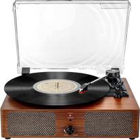 "Bluetooth" vinilo patefonas su įmontuotais garsiakalbiais, palaiko USB RCA išvestį, "Aux-In" ausines, automatinį stabdymą, 3 greičių diržinę pavarą, nešiojamą fonografą pramogoms ir dekoravimui