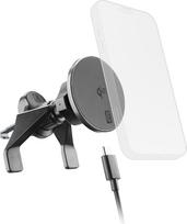 "Cellularline MAG Qi2" belaidis laikiklis - automobilinis laikiklis su 15 W magnetinio įkrovimo funkcija, suderinamas su "MagSafe" ir Qi2, siurbtuku arba ventiliacija, Mag žiedas, USB kabelis ir DIMA