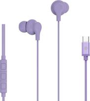 "Celly", violetinės USB C ausinės su atsakymo mygtuku, garsumo reguliatoriumi ir integruotu mikrofonu