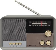 "Crosley Tribute AM/FM Radio" nešiojamasis "Bluetooth" garsiakalbis - retro belaidis nedidelis kelioninis garsiakalbis su ausinių lizdu ir "Micro USB" įkrovimo laidu, įkraunamas vakarėlių garsiakalbis, antracito spalvos