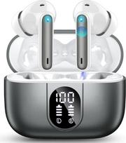 "Csasan" "Bluetooth" ausinės, belaidės "Bluetooth" 5.3 Deep Bass su 4 ENC mikrofonu, 40 valandų atkūrimo laikas, jutiklinis valdymas, į ausis su LED ekranu, IP7 vandeniui atsparios ausinės darbui, studijoms, sportui, geležies pilka