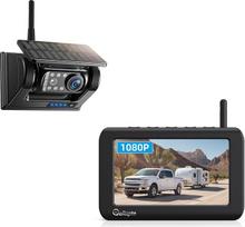 "eRapta" magnetinė saulės atbulinės eigos kamera su 5 colių 1080P monitoriumi: 9600 mAh akumuliatorius, 1 minutės "pasidaryk pats" montavimas ir dviguba belaidė atbulinės eigos kamera, IP69K vandeniui atspari atbulinės eigos kamera automobiliui