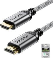 "Fasgear" HDMI 2.1 kabelis 6,6 pėdos 8K HDMI kabelis 48Gbps didelės spartos HDMI kabelis, pintas iš nailono 8K @ 60Hz 4K @ 120Hz HDCP 2.3 palaikymas eARC HDR10 3D Dolby Suderinamas su Roku TV / monitoriumi / Blu-ray Grey