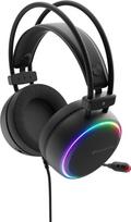 "Genesis Neon 613 G2" žaidimų ausinės, stereofoninės ausinės su mikrofonu, 50 mm garsiakalbis, RGB apšvietimas, per ausis, garsumo valdymas, 3,5 mm lizdas ir USB, skirtos kompiuteriams ir nešiojamiesiems kompiuteriams, juodos spalvos