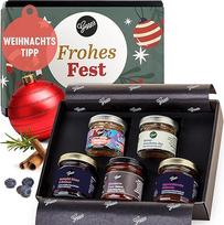 "Gepp's Feinkost" kalėdinė dovana "Merry Fest I" mini dovanų rinkinys, kurį sudaro 5 kalėdiniai skanėstai I su rauginto vyno prieskoniais, vaisių užtepėle, brusketos padažu ir padažu "Winter Editions