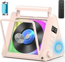 "Greadio" CD grotuvas Nešiojamas, 4000 mAh įkraunamas FM radijas su stereo sistema ir "Bluetooth 5.3", USB, AUX, nuotolinio valdymo pultas, 2 x 10 W HiFi garso garsiakalbiai, RGB spalvotas apšvietimas, MP3 CD grotuvas vaikams
