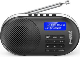 "Groov-e Milan" įkraunamas DAB ir FM skaitmeninis radijas - integruotas žadintuvas ir "Bluetooth" ryšys - skystųjų kristalų ekranas - USB arba akumuliatoriaus maitinimas - nešiojamas radijas - 60 iš anksto nustatytų stočių, juodas