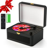 "Gueray" nešiojamasis "Bluetooth" CD grotuvas su garsiakalbiais 3600 mAh įkraunamas senovinių kompaktinių diskų grotuvas namams Retro CD grotuvai FM radijas su nuotolinio valdymo pultu palaiko USB AUX (juodas)