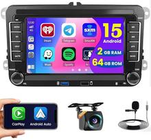 "Hikity Android 15" automobilinis radijas su navigacija, skirtas VW T5 Golf 5 6 Polo Sharan Seat Passat Tiguän, 2 DIN radijo imtuvas, 7 colių IPS ekranas, 2G + 64G su "CarPlay", "Android", "Bluetooth", FM, RDS kamera