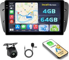 "Hikity Android 15 4+64G" automobilinis radijas, skirtas "Seat Ibiza 6J" 2009-2014 m., su 9 colių "Incell" jutikliniu ekranu, automobilinis radijas 2DIN su belaidžiu "Carplay Android Car", FM/RDS radijas BT GPS WiFi atbulinės eigos kamera + mikrofonas