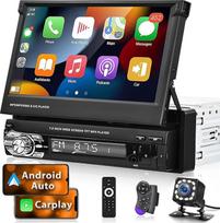 "Hikity" 1 DIN "Apple Carplay" automobilinis radijas su ištraukiamu ekranu "Android" automobilinis radijas su 7 colių jutikliniu ekranu Radijas su "Bluetooth" laisvų rankų įranga FM USB/AUX + atbulinės eigos kamera