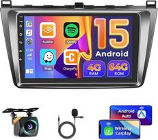 "Hikity" 4 + 64GB automobilinis radijas "Android 15", skirtas "Mazda 6 2007-2012" su 9 colių jutikliniu ekranu, radijas su belaidžiu "Carplay" "Android" automobiliniu FM/RDS radiju BT GPS WiFi SWC 32EQ atbulinės eigos kamera + mikrofonas