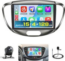 "Hikity" 4+128G "Android 15" automobilinis radijas "Hyundai I10 2007-2013", 9 colių ekrano radijas su belaidžiu "CarPlay" "Android" "Bluetooth" navigacija GPS "WiFi" EQ Dvigubas USB ir atbulinės eigos kamera