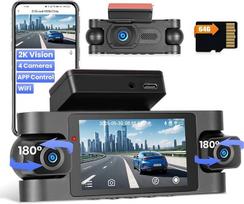 "Hikity" 4 kanalų automobilio prietaisų kamera, "WiFi" prietaisų kamera 2K priekyje ir 1080P gale, kairėje dešinėje, automobilio kamera su 64GB kortele - "WiFi", G jutiklis, įrašymas kilpa, naktinis matymas, parkavimo stebėjimas, atbulinės eigos asistent