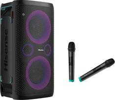 "Hisense HP 110 Party Rocker One Plus" nešiojamasis vakarėlių garsiakalbis su karaokės režimu, 2 mikrofonais, 300 W garso stiprumu, DJ efektais, belaidžiu įkrovimu, 5 šviesos efektais, iki 15 valandų veikiančia baterija,