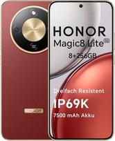 "HONOR Magic8 Lite" išmanusis telefonas 5G, 8 + 256GB, trigubai atsparus IP69K, 7500 mAh, foto kamera AI OIS da 108 MP, 6,79 colių AMOLED ekranas Mobilusis telefonas, išmanioji AI patirtis, dvi SIM kortelės, NFC, raudonos spalvos