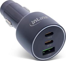 "InLine" USB-C automobilinis įkroviklis, 100 W 5 A, 2x USB-C Power Delivery 3.0, 1x USB-A QC 3.0, su balta LED lemputė, cigarečių žiebtuvėlis, skirtas nešiojamiesiems kompiuteriams, "iPhone/Pro/Mini", "iPad Pro/Air/Mini", "Galaxy" ir kt. 31502A