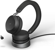 "Jabra Evolve2 75" belaidės kompiuterio ausinės su įkrovimo doku, "8 Micro" technologija - dvigubos putų stereofoninės ausinės su moderniu aktyviu triukšmo slopinimu, USB-C "Bluetooth" adapteriu ir suderinamumu su MS - juodos spalvos
