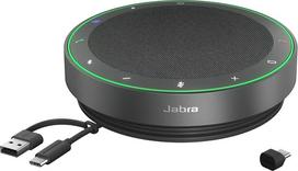 "Jabra Speak2 75" belaidis laisvų rankų įrangos sprendimas su USB-C "Bluetooth" adapteriu, 4 triukšmą slopinančiais mikrofonais, 65 mm plačiajuosčiu garsiakalbiu, sertifikuotas "MS Team", tamsiai pilkos spalvos
