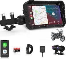 "Jansite 4K Dashcam" motociklo "Carplay" "Android" automobilio ekranas, 6,25 colio motociklo navigacijos įrenginiai su IP67 vandeniui atspariu jutikliniu ekranu, dvigubu "Bluetooth", motociklo navigacija, valdymas balsu 64G TF