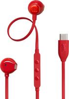 "JBL Tune 305C" ausinės - laidinės vidinės ausinės su "JBL Pure Bass" garsu, mikrofonu ir USB-C prievadu - raudonos spalvos