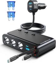 "JOYROOM" 227 W cigarečių žiebtuvėlio daliklis 9 in 1, automobilinis įkroviklio adapteris su 80 cm ištraukiamu 45 W C tipo ir apšvietimo greitojo įkrovimo kabeliu, trigubas 12 V/24 V kištukas su atskiru jungikliu, skirtas "iPhone" 17