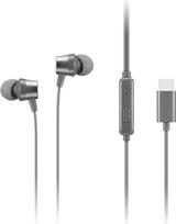 "Lenovo" - 300 laidinės USB-C ausinės su vidiniu mikrofonu - USB-C jungtis - grojimo ir pristabdymo mygtukas - 3 dydžių silikoninės ausinės