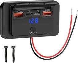 "Linkstyle" dviejų USB A ir C prievadų automobilinis įkroviklis su įtampos indikatoriumi, skirtas 12/24 V automobiliui / laivui