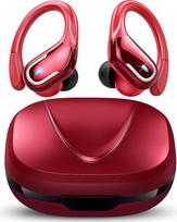 "Ltinist Litinst" "Bluetooth" sporto ausinės, belaidės "Bluetooth 5.3 Stereo" ausinės su mikrofonu, 75 valandų žaidimo trukmė, dvigubas LED ekranas, belaidis, IP7 vandeniui atsparus USBC ausinės su kabliukais sportui, raudonos spalvos